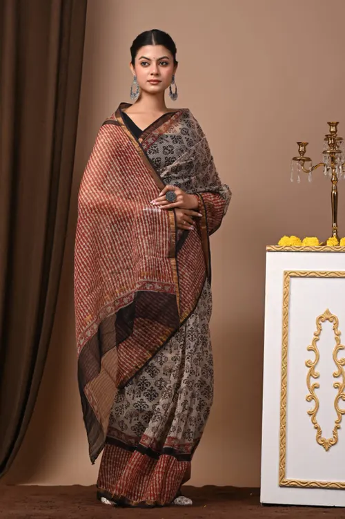 Traditional Bagru Print Kota Sarees